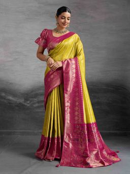 Sethnic Lifestyle - Chap Dyed Soft Kanjivaram Mustard Silk Saree with Unstitched
