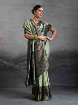 Sethnic Lifestyle - Chap Dyed Soft Kanjivaram Green Silk Saree with Unstitched