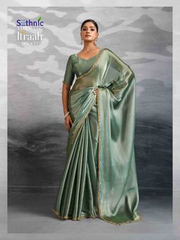 Sethnic Lifestyle - Burberry Green Saree with Unstitched