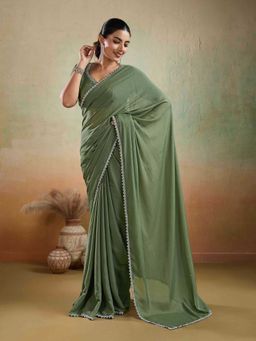 Sethnic Lifestyle - Georgette Green Saree with Unstitched