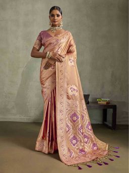 Sethnic Lifestyle - Satin Silk Meenkari Woven Beige Saree with Unstitched
