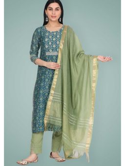 DHANNAK - Green Silk Chanderi Embroidered Kurta And Sharara With Dupatta