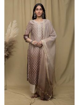 DHANNAK - Rohi Beige Brown Chanderi Kurta And Palazoo With Dupatta