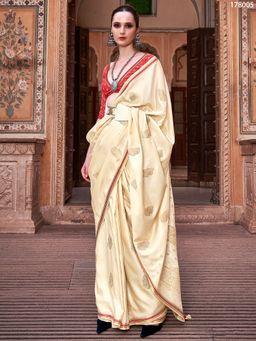 SATRANI - Cream Pure Silk Jacquard Saree with Unstiched Blouse