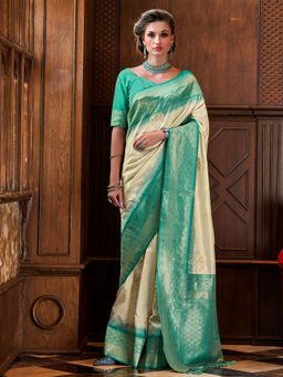 SATRANI - Cream Pure Silk Jacquard Saree with Unstiched Blouse