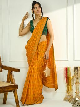 SATRANI - Yellow Pure Georgette Bandhani Saree with Unstiched Blouse