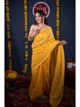 The Raksha Store - Anvita Yellow Tikli Work Saree with Unstitched Blouse
