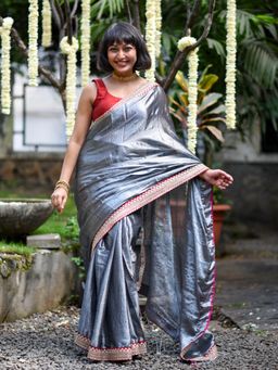 Suta - Silver Color Zari Ready To Wear Saree.