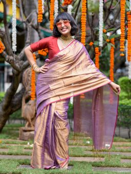 Suta - Purple Color Zari Ready To Wear Saree.