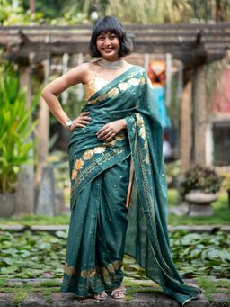 Suta - Green and gold-toned Ready To Wear Saree.