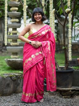 Suta - Pink and gold-toned Ready To Wear Saree.