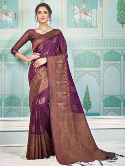 EXCLUSIVA - Purple Cotton Saree with Unstitched Blouse