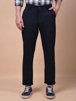 CRIMSOUNE CLUB - Men Navy Blue Checks Regular Fit Casual Trouser