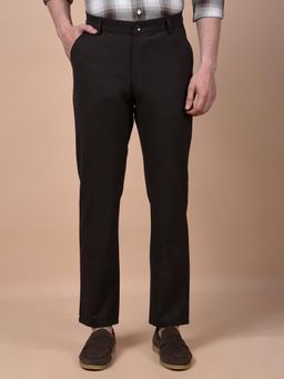 CRIMSOUNE CLUB - Men Brown Textured Regular Fit Casual Trouser