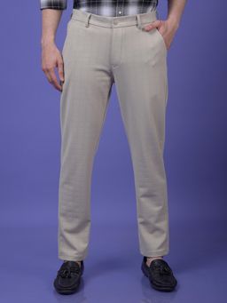 CRIMSOUNE CLUB - Men Beige Checks Regular Fit Casual Trouser