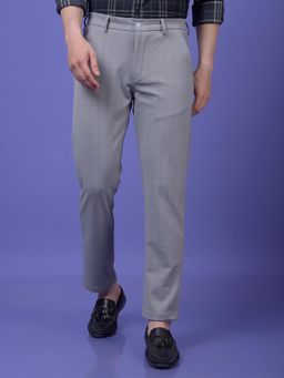 CRIMSOUNE CLUB - Men Grey Checks Regular Fit Casual Trouser