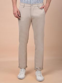 CRIMSOUNE CLUB - Men Beige Solid Regular Fit Casual Trouser