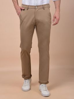 CRIMSOUNE CLUB - Men Khaki Solid Regular Fit Casual Trouser