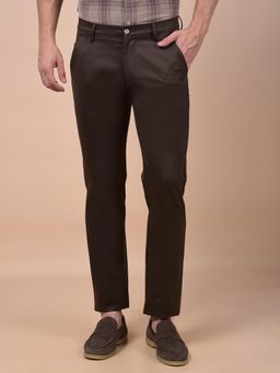 CRIMSOUNE CLUB - Men Brown Solid Regular Fit Casual Trouser