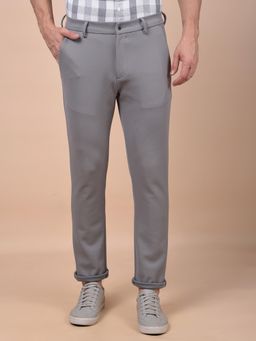 CRIMSOUNE CLUB - Men Grey Textured Regular Fit Casual Trouser