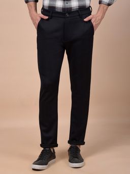 CRIMSOUNE CLUB - Men Black Solid Regular Fit Casual Trouser