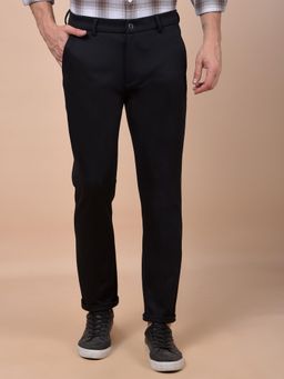 CRIMSOUNE CLUB - Men Black Solid Regular Fit Casual Trouser
