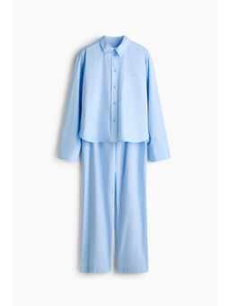 H&M - Women Blue Cotton Shirt & Pyjamas