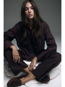 H&M - Women Brown Cotton Shirt & Pyjamas