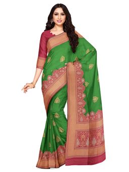 Mimosa - Green Floral Embellished Saree With Unstitched Blouse