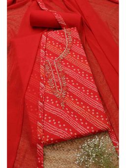 Soch - Women Red Embroidered Unstitched Kurta with Bottom and Dupatta (Set of 3)