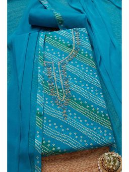 Soch - Women Blue Embroidered Unstitched Kurta with Bottom and Dupatta (Set of 3)