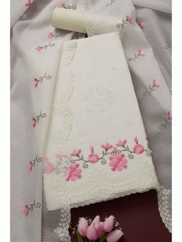 Soch - Women White Floral Unstitched Kurta with Bottom and Dupatta (Set of 3)