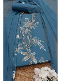 Soch - Women Blue Embroidered Unstitched Kurta with Bottom and Dupatta (Set of 3)