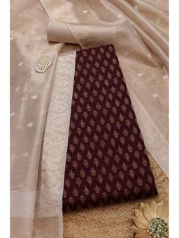 Soch - Women Maroon Woven Unstitched Kurta with Bottom and Dupatta (Set of 3)