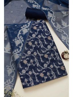 Soch - Women Navy Blue Embroidered Unstitched Kurta with Bottom and Dupatta (Set of 3)