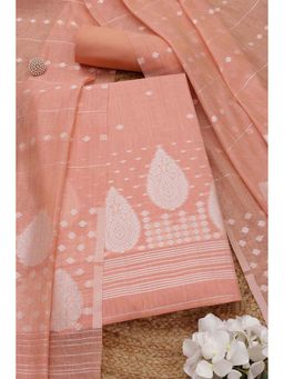 Soch - Women Peach Woven Unstitched Kurta with Bottom and Dupatta (Set of 3)