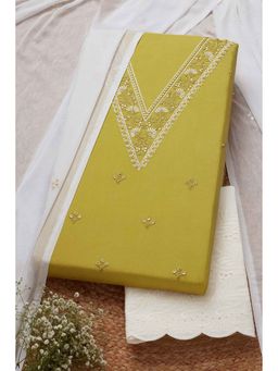 Soch - Women Yellow Embroidered Unstitched Kurta with Bottom and Dupatta (Set of 3)