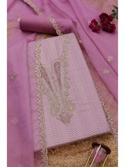 Soch - Women Lavender Embroidered Unstitched Kurta with Bottom and Dupatta (Set of 3)