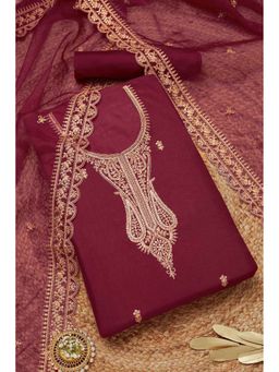 Soch - Women Magenta Embroidered Unstitched Kurta with Bottom and Dupatta (Set of 3)