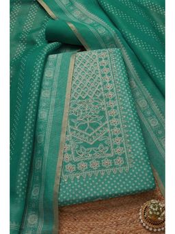 Soch - Women Green Embroidered Unstitched Kurta with Bottom and Dupatta (Set of 3)