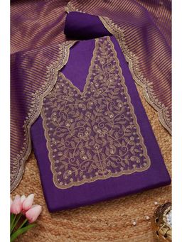 Soch - Women Purple Embroidered Unstitched Kurta with Bottom and Dupatta (Set of 3)