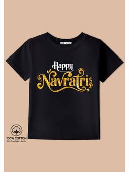 BLUSHES - Happy Navratri Typography Print T-Shirt - black