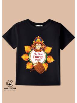 BLUSHES - My First Durga Puja Graphic Print T-Shirt - black