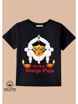 BLUSHES - My First Durga Puja Graphic Print T-Shirt - black