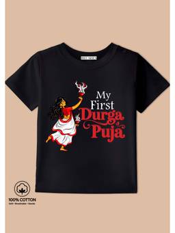 BLUSHES - My First Durga Puja Graphic Print T-Shirt - black