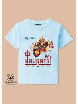 BLUSHES - My First Navratri Graphic Print T-Shirt - aqua blue