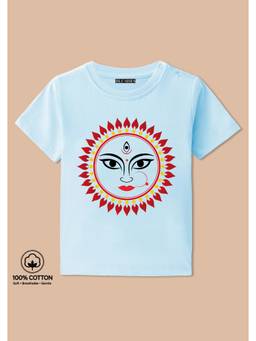 BLUSHES - Durga Face Graphic Print T-Shirt - aqua blue