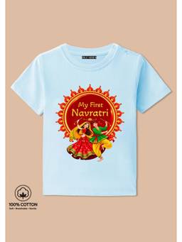 BLUSHES - My First Navratri Graphic Print T-Shirt - aqua blue