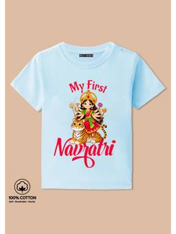 BLUSHES - My First Navratri Graphic Print T-Shirt - aqua blue