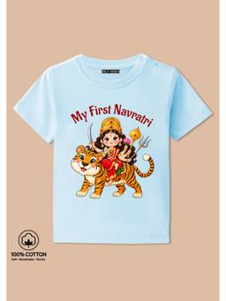 BLUSHES - My First Navratri Graphic Print T-Shirt - aqua blue